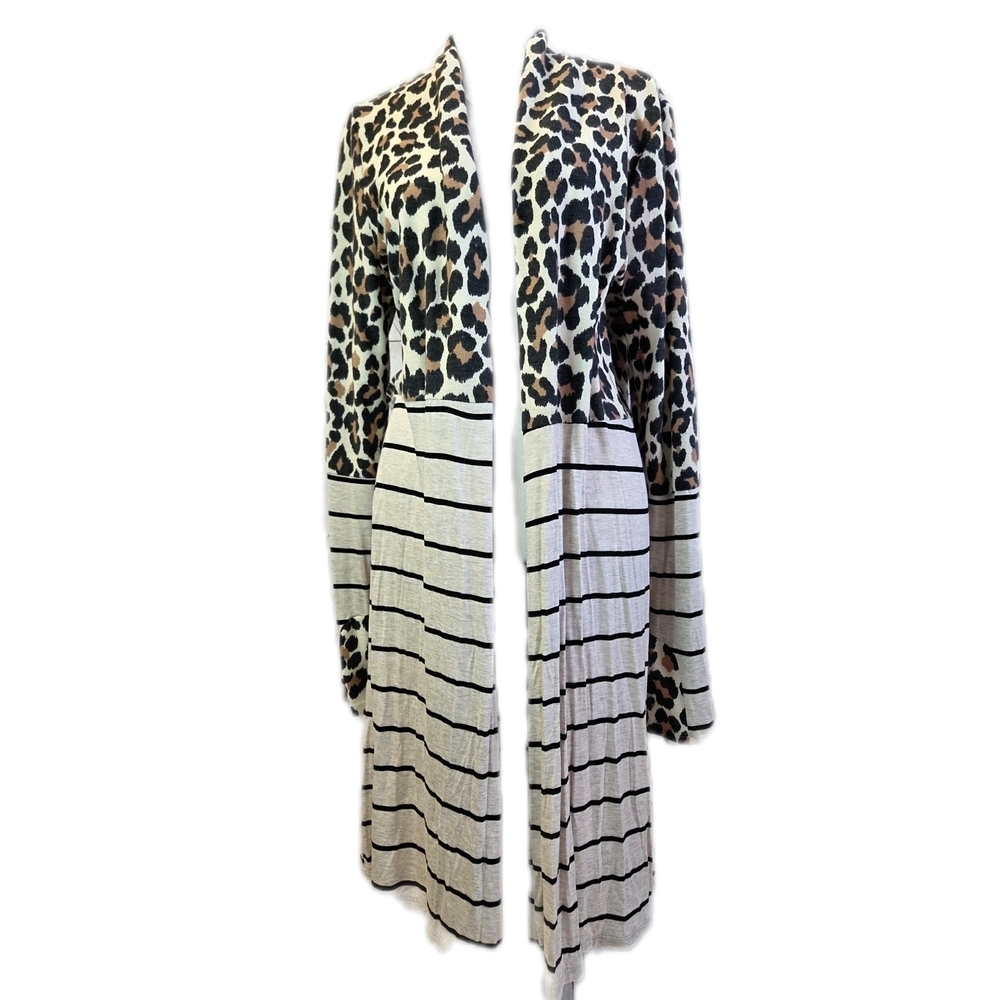 Leopard Print and Striped Women's Cardigan